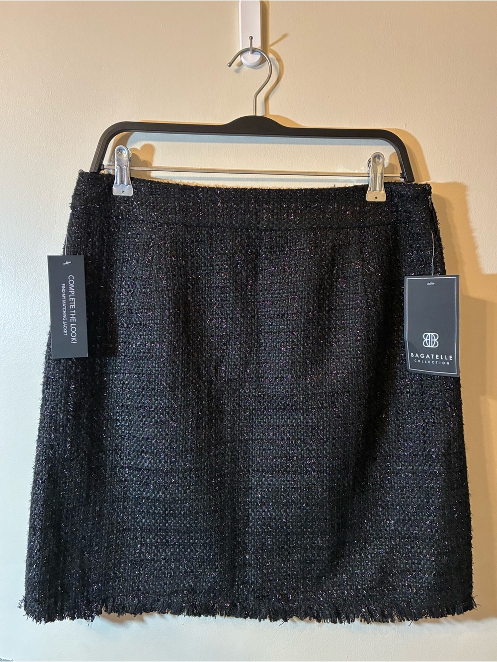NWT Bagatelle Collection Black Sparkly Tweed Mini Skirt Fringe Boucle Holiday M